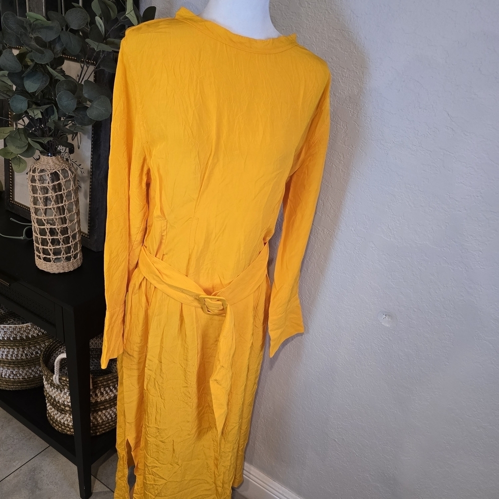 Zara Women’s Yellow Gold Belted Long Shirt Maxi Dress XL - Picture 3 of 10
